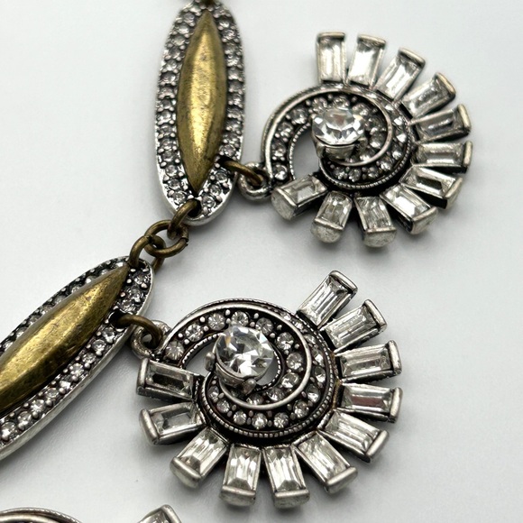 Lulu Frost for J Crew Crystal Cluster Drop Statement Necklace Bronze Silver NWT - Picture 5 of 11